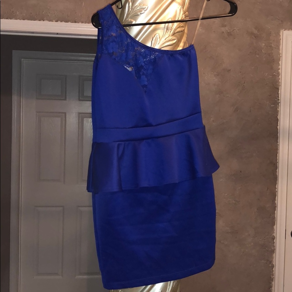 Blue one-shoulder peplum dress